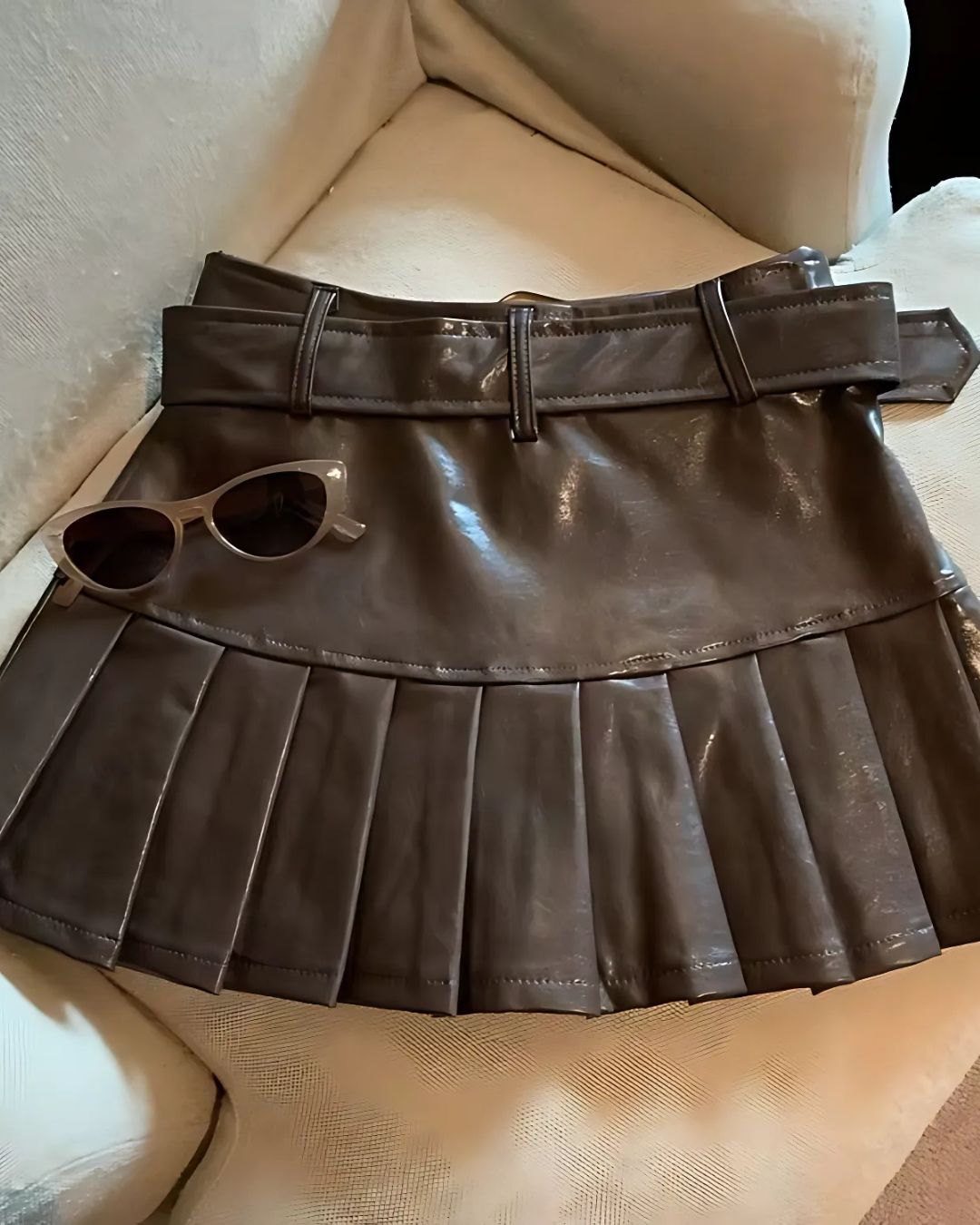 Women's Pleated Pu Leather Skirt