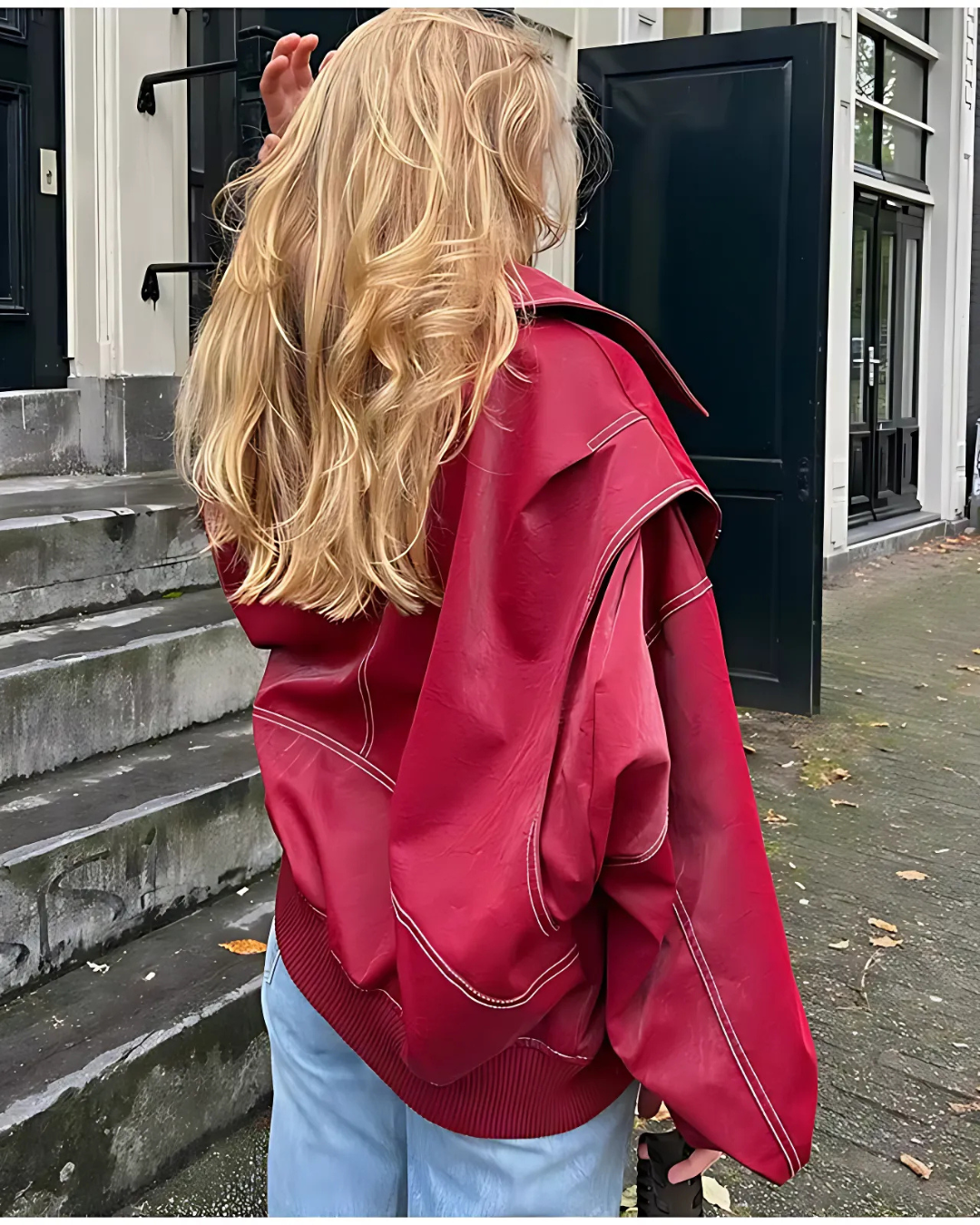 Retro Red PU Leather Jacket