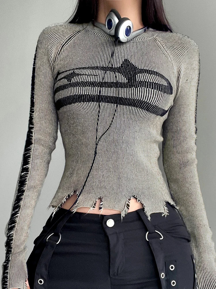 Distressed Grey Long Sleeve Top