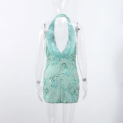 Embroidery Backless Halter Dress