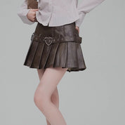 Heart Belt Leather Pleated Skirt Retro