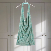Embroidery Backless Halter Dress