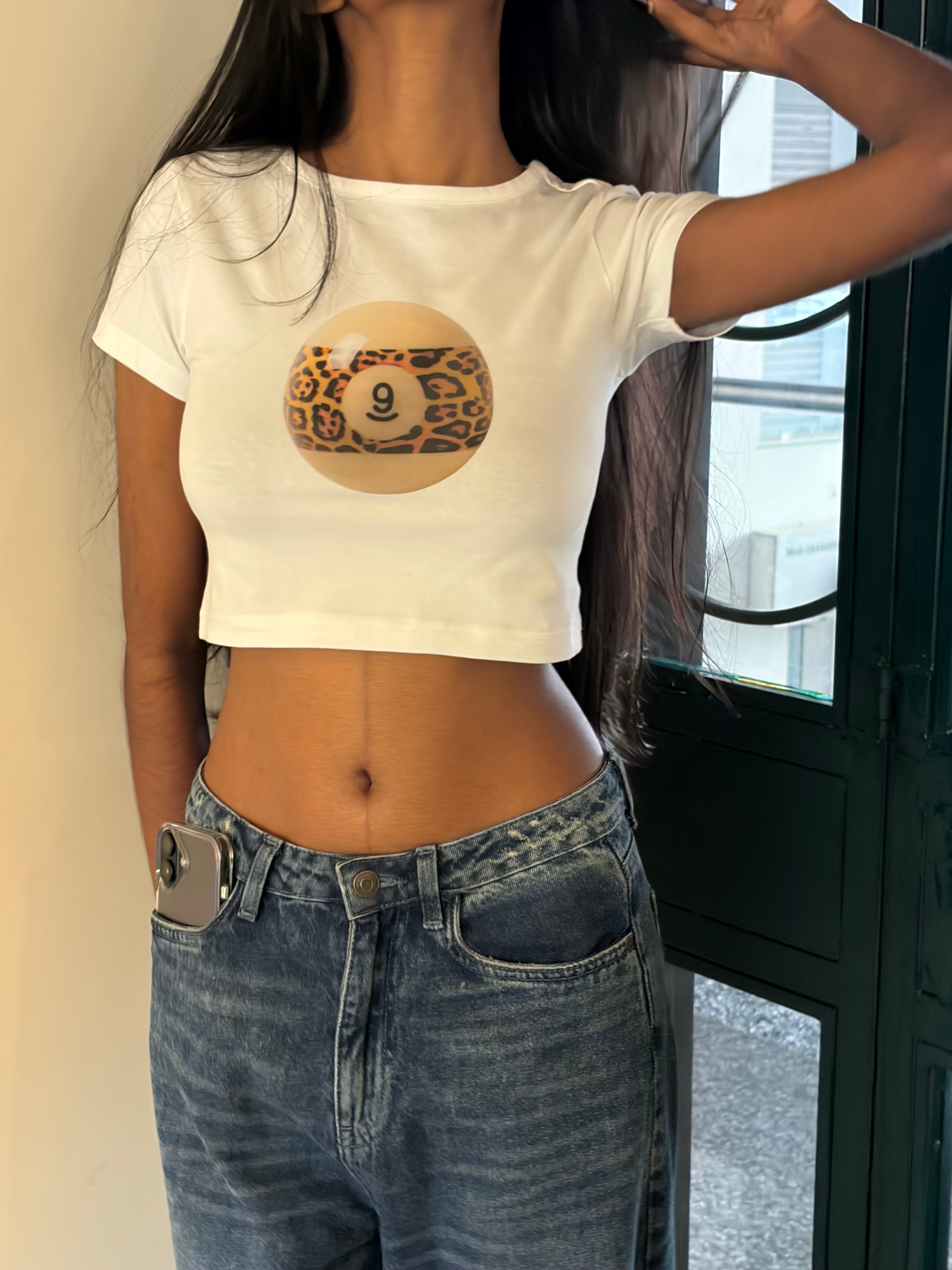 Leopard 9 Ball Baby Tee