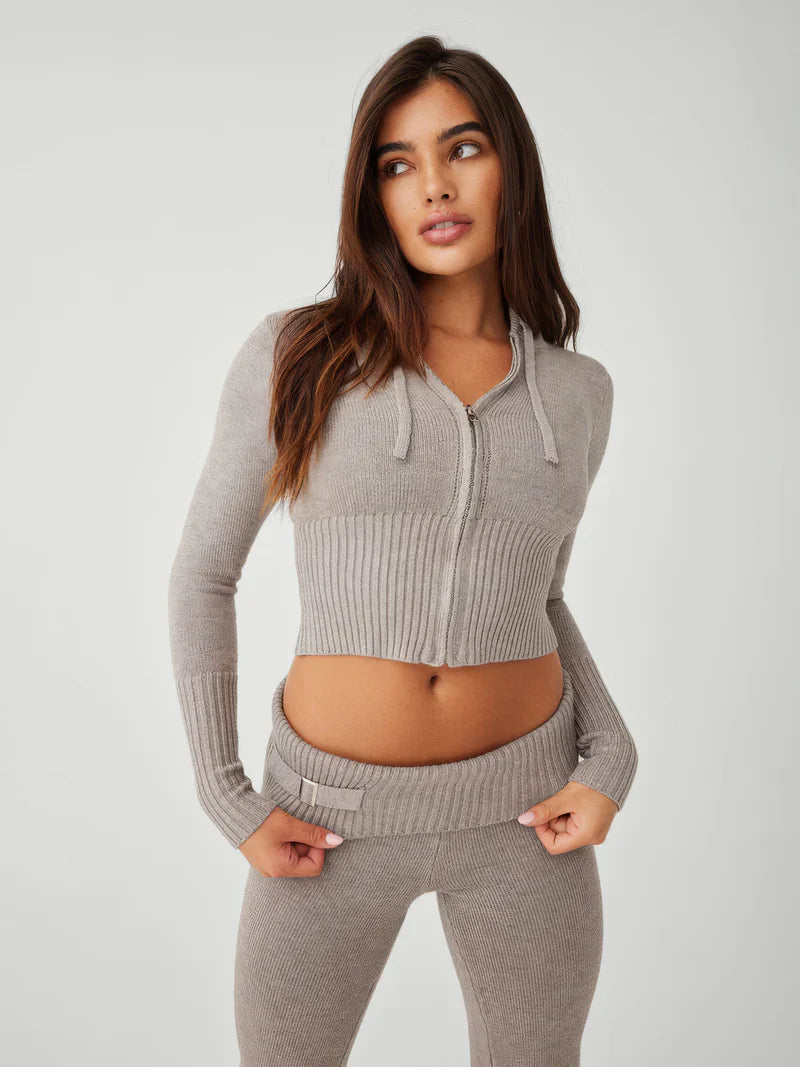 Aimee Cloud Knit Zip Up and Low Rise Pant Set