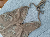 Backless V-neck Brown Top