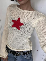 Red Star Full Sleeve Net Top