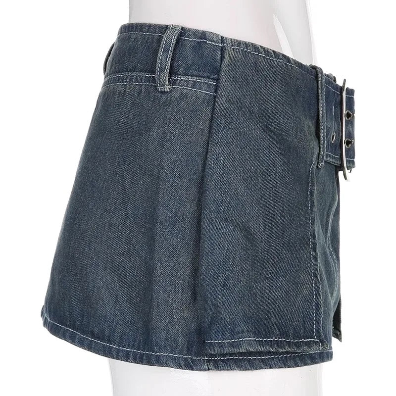 Ultra Mini Denim Belt Skirt