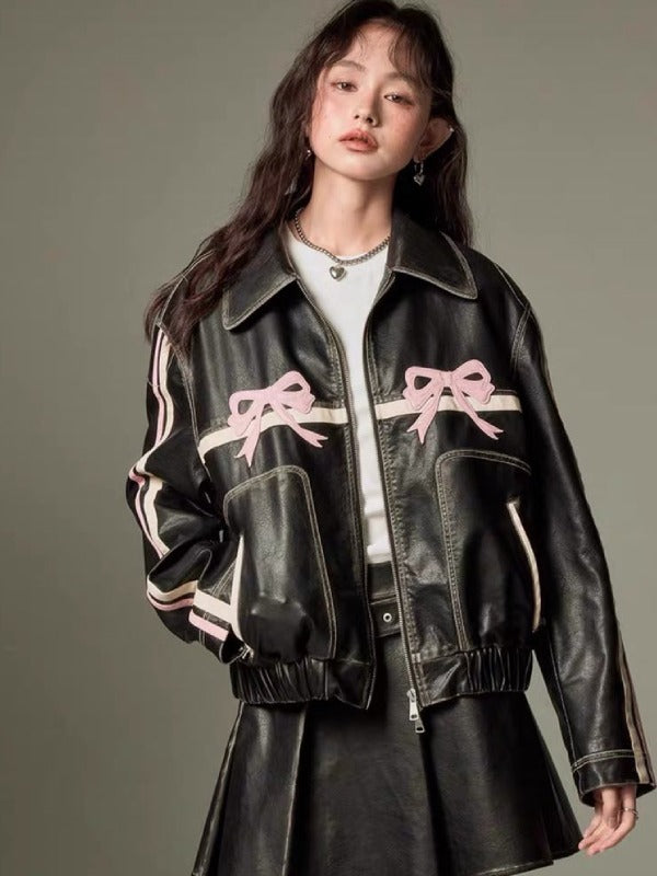 Ribbon Leather Jacket