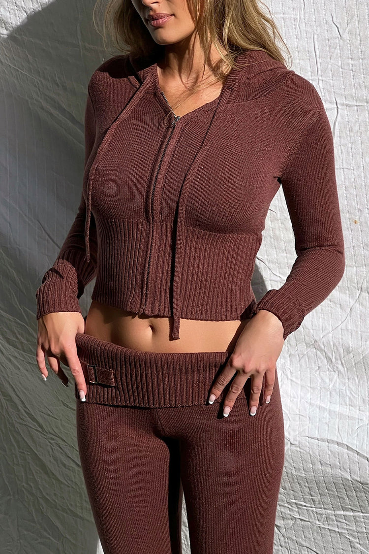 Aimee Cloud Knit Zip Up and Low Rise Pant Set