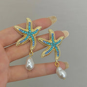 Deliah Pearl Rhinestone Starfish Earrings