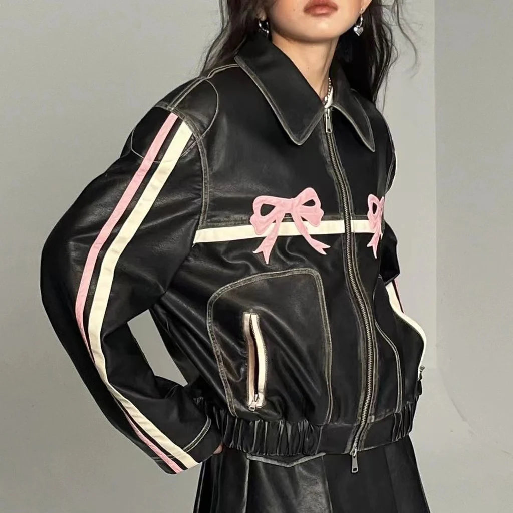 Gold Hardware Pink And Black Leather Jacket Pink Black Leather