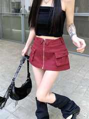 Wine Red Cargo Skirt