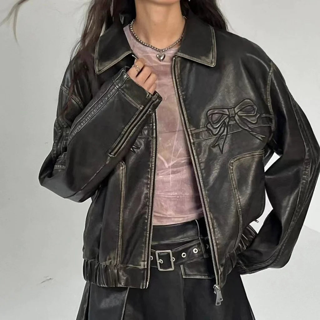 Ribbon Leather Jacket