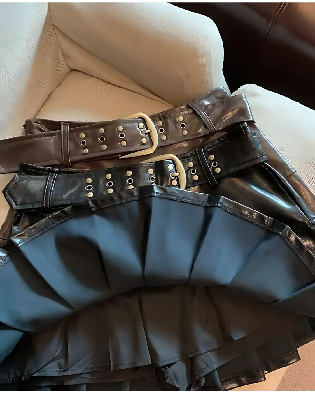 Women's Pleated Pu Leather Skirt