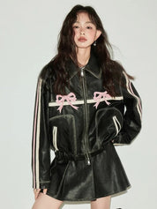 Ribbon Leather Jacket