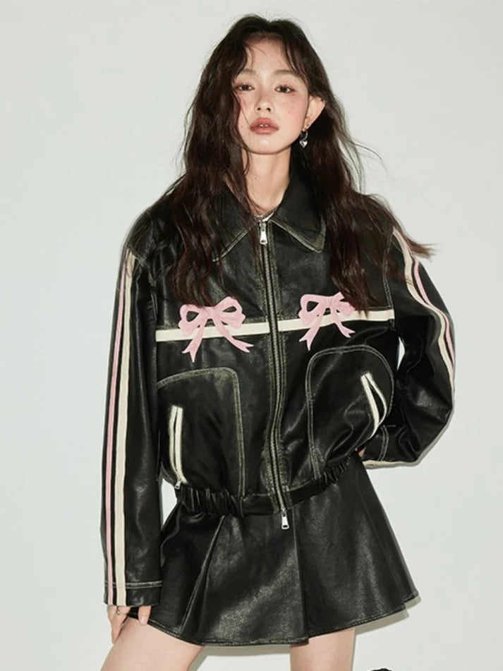 Ribbon Leather Jacket