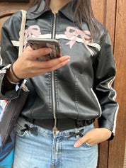 Ribbon Leather Jacket