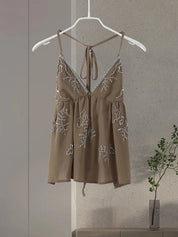 Backless V-neck Brown Top