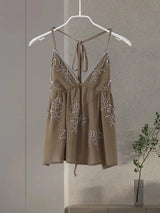 Backless V-neck Brown Top