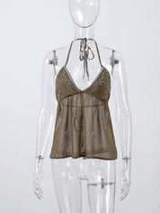 Backless V-neck Brown Top