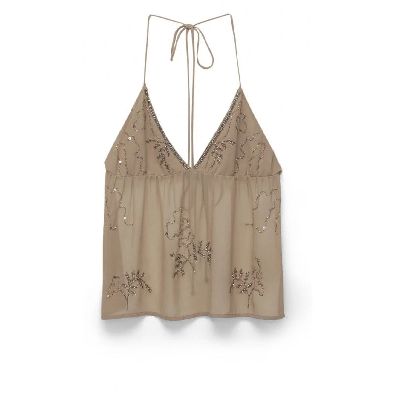 Backless V-neck Brown Top