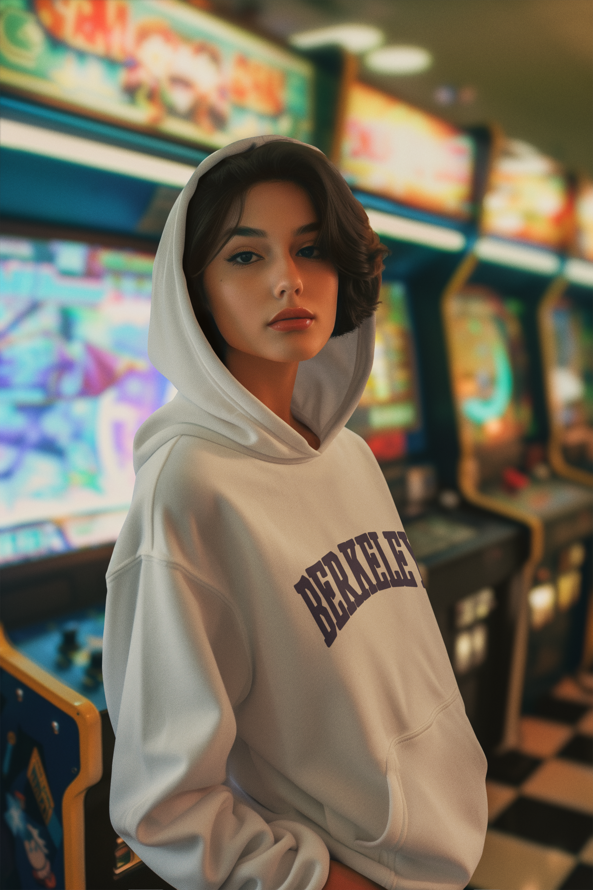 pullover-hoodie-mockup-featuring-an-ai-created-woman-posing-in-an-arcade-with-a-serious-look-m40511.png