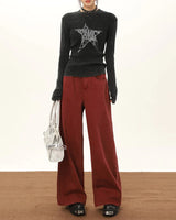 Wide Leg Wine Red Jeans