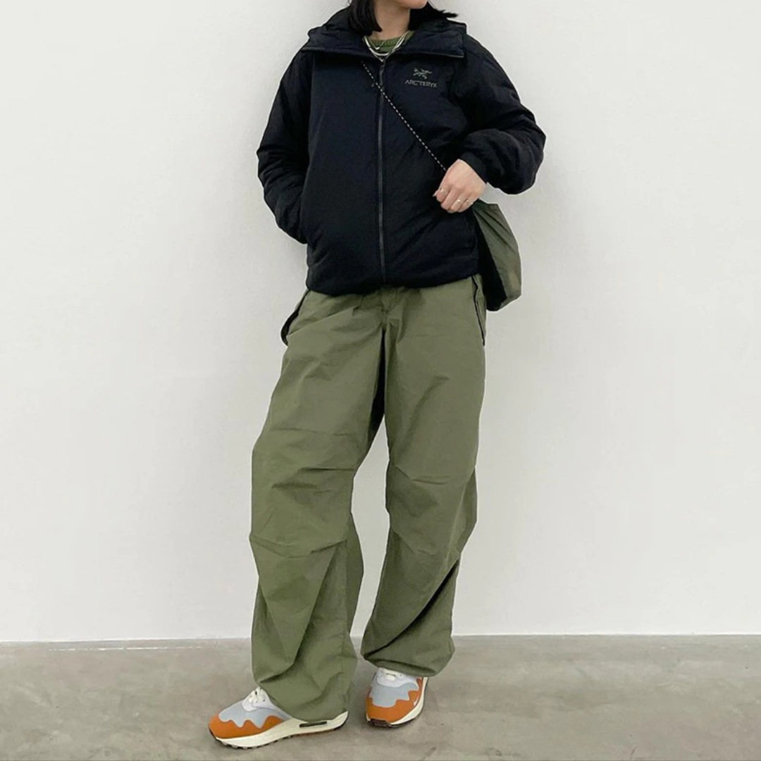 Green Polyester Parachute Pants