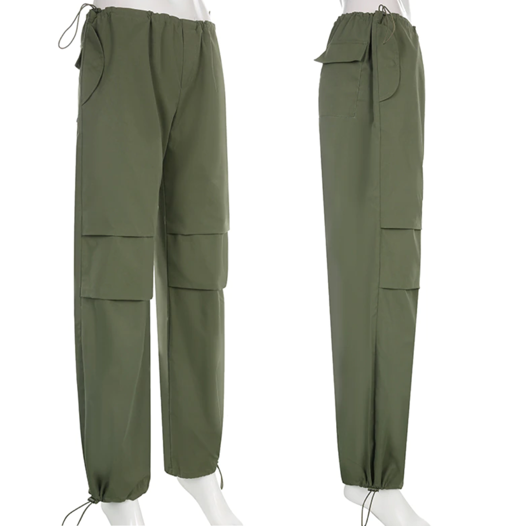 Green Polyester Parachute Pants