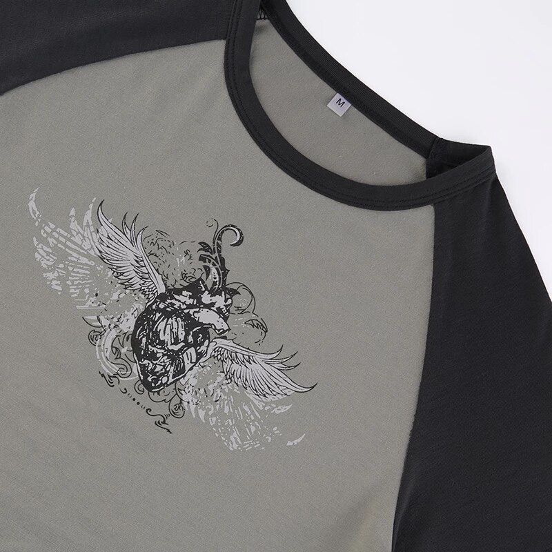 Grunge Grey Black Heart Angel Tee