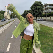 Green PU Leather Jacket