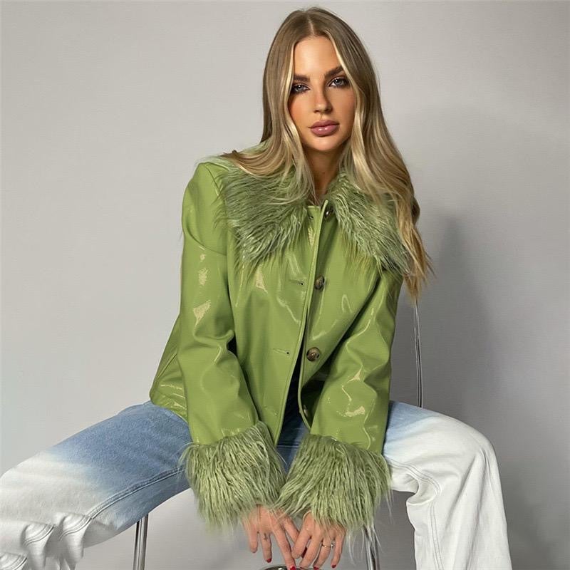 Green PU Leather Jacket