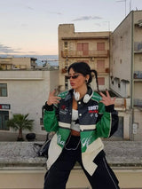 Black Green Biker Jacket