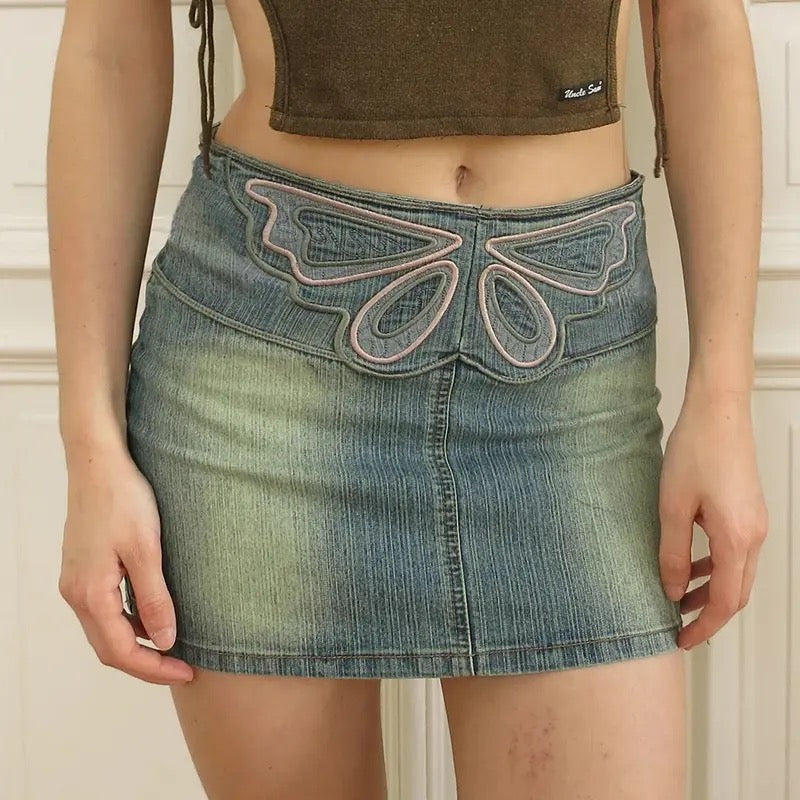 Vintage Butterfly Denim Skirt