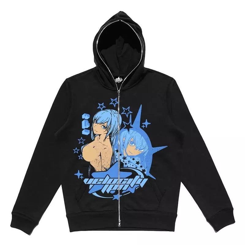 Premium Quality Mens Anime Hooded Blue Sweatshirt
