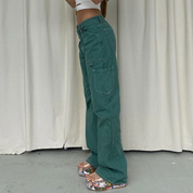 Green Contrast Stitch Low Waist Jeans