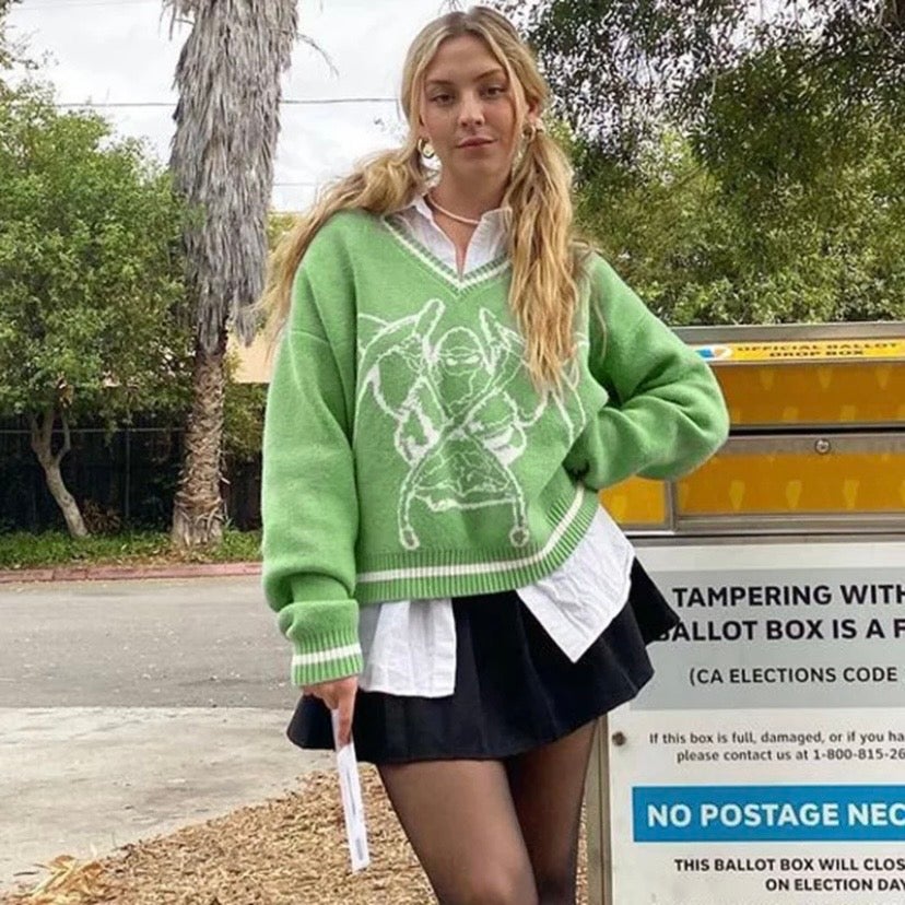 Y2K Retro Mint Green Knit Sweater
