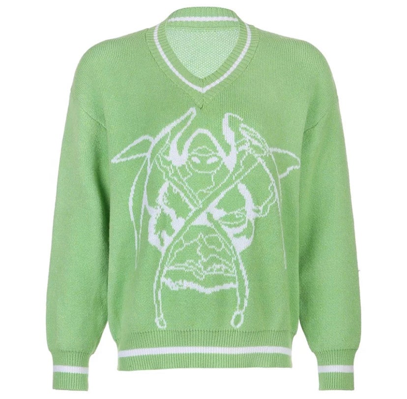 Y2K Retro Mint Green Knit Sweater